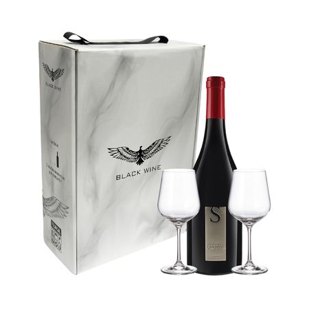 Set Vino Tinto Familia Schroeder Pinot Noir y 2 Copas Con Estuche