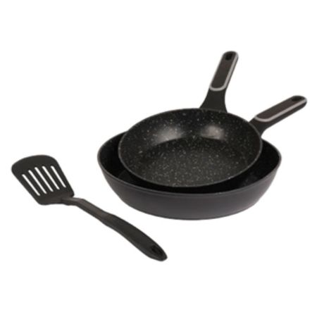Set De Sartén Carol 22 Cm Y 26 Cm Con Espátula De Nylon Línea Granito Negro