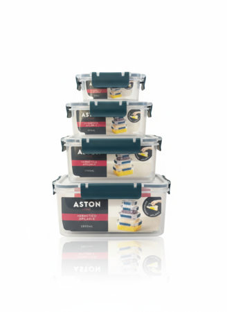 Set x 4 Tapers Herméticos Apilables Antiderrame Rectangulares Azul