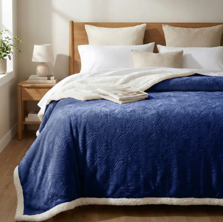 Manta frazada flannel Deluxe con corderito 2 1/2 plazas  AZUL