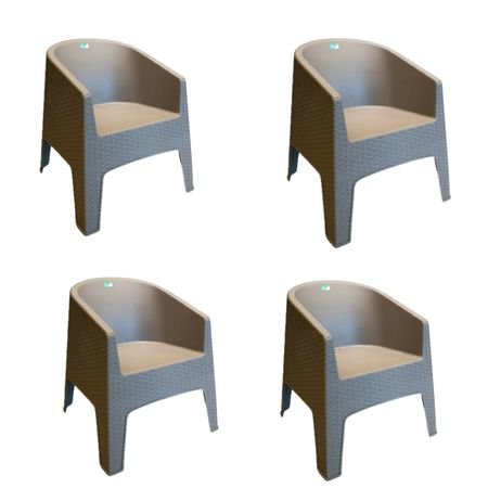 Combo x 4 Sillones Pvc Simil Ratan Oasis Capuchino