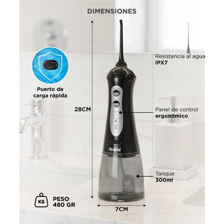 Irrigador Bucal Portatil Nicefeel Inalámbrico 300ml 2 Boquillas Intercambiables 5 Modos - Vista 6