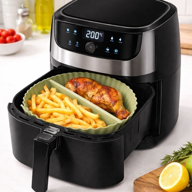 Molde Silicona Doble Air Fryer Horno 18 cm Con Divisor Verde - Vista 3