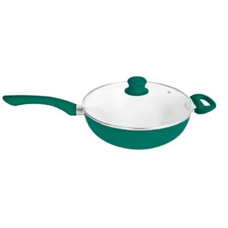 Wok Con Mango Y Tapa De Vidrio. D26 Cm Aqua Carol  47126 AQU