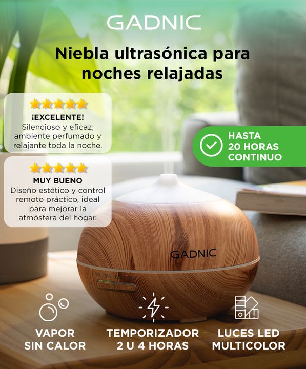 Difusor Gadnic Plus Humidificador Ultrasónico 300ml 20hs 7 Colores - Vista 2