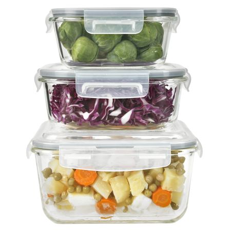 Set x 3 Hermeticos Taper Contenedores Vidrio Apto Microondas Freezer Aston