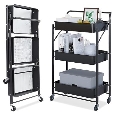 Carro Plegable Multiuso C/Manija 3 Estantes Hogar Actual