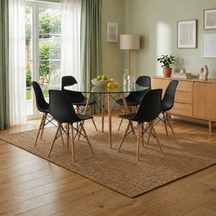 Juego De Mesa Y 6 Sillas Eames Comedor Redonda 120cm Premium Negro - Vista 1