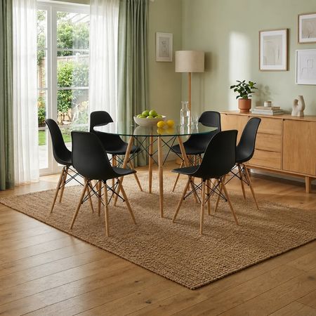 Juego De Mesa Y 6 Sillas Eames Comedor Redonda 120cm Premium Negro