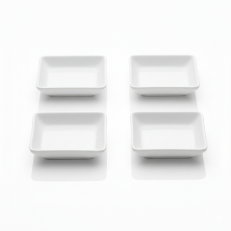 Set x 4 Dips Salsa Soja 8cm Cuadrados Blancos Cerámica 