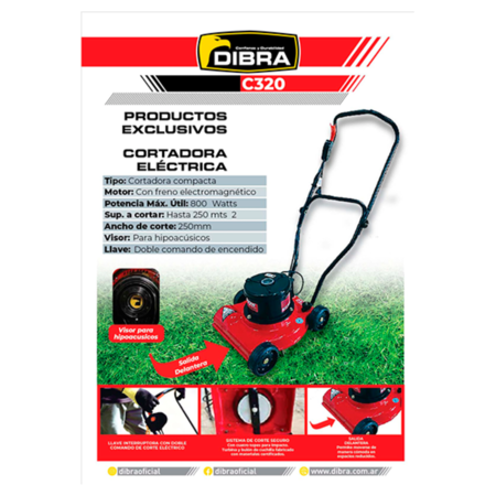Cortadora de Pasto Dibra C320 800W 1/2Hp Acero Sin Bolsa Electrica