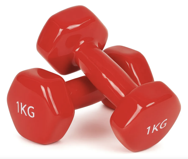 Par de pesas mancuernas hierro engomadas 1 kg c/u + Kit de regalo - Vista 1