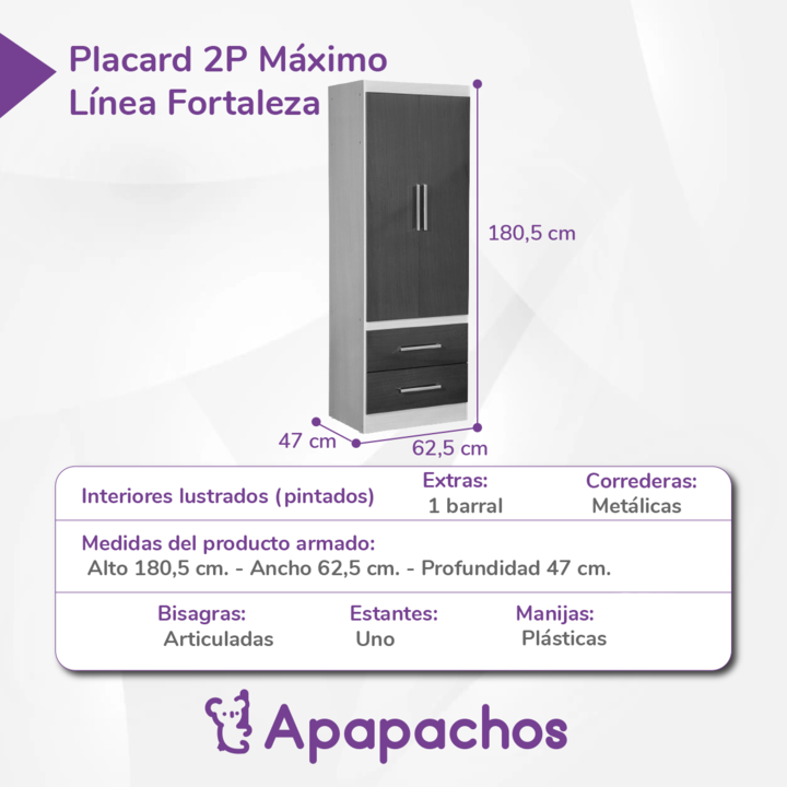 Placard Ropero de 2 Puertas y 2 Cajones Dakota Maximo Fortaleza - Vista 3