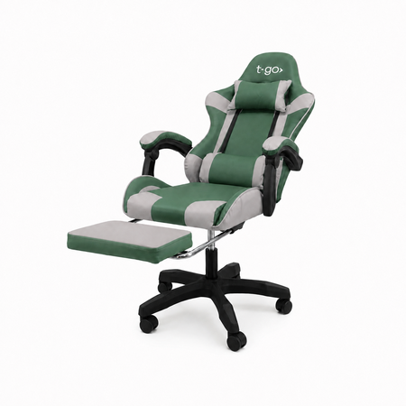 Silla Gamer T-GO Ergonómica Reclinable + Apoya Pies Verde con Gris