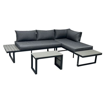 Set de Living Exterior Frávega Home Rinconero 3 Piezas con Estructura de Acero Polywood