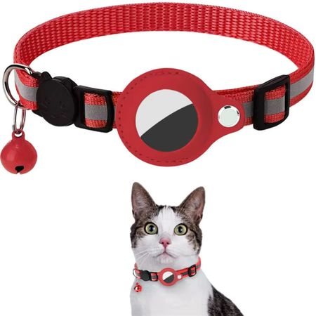 Collar Gato Porta Tag Rastreo Mascota Ajustable Reflectivo Rojo Rojo Reflectivo unico