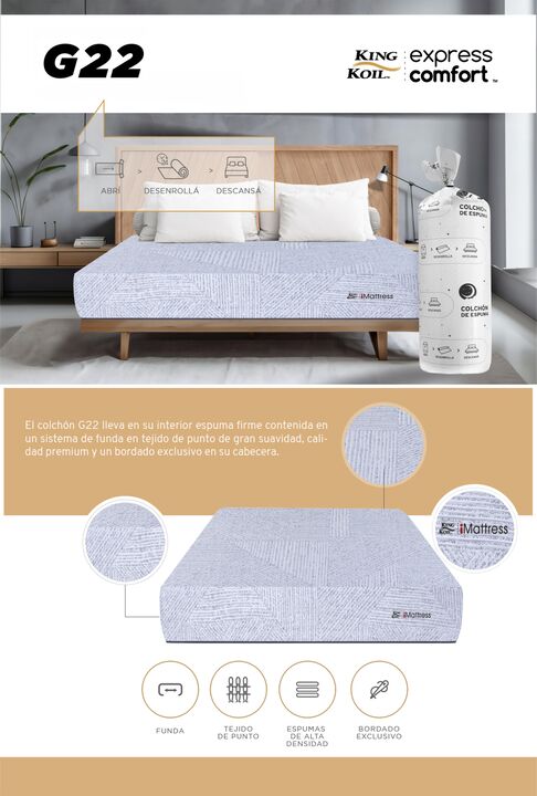 Colchon King Koil G22 1 Plaza 80x190x22cm Espuma de Alta Densidad Enrollado - Vista 8