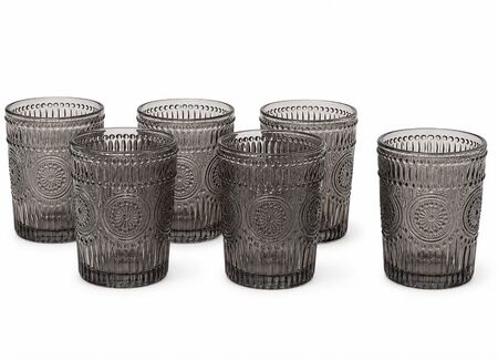 VASOS DE VIDRIO LABRADOS X6  GRIS TORNASOL