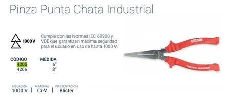 Pinza de Punta Chata Bremen 6 Pulgadas 1000V Industrial