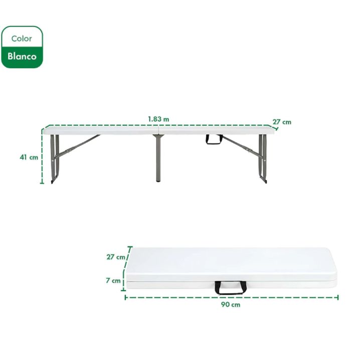 Banco Picnic Plegable Con Estructura De Acero 1.20 Mts Garden Life T420000 Blanco - Vista 3