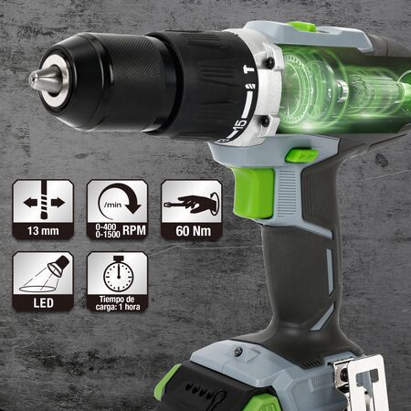 Taladro Inalambrico c/Percutor Profesional 2Bat carg WORKPRO