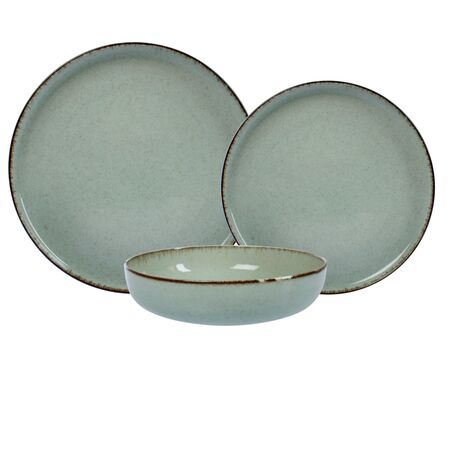Set Vajilla 18 Piezas Plato Playo Postre Hondo Filo Envejecido Verde