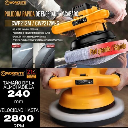 Pulidora Orbital Auto Inalambrica Bateria Worksite 3500 Rpm