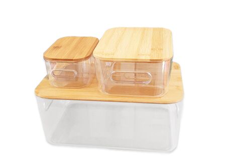 Set De 3 Cajas Organizadoras Plasticas Tapa Bamboo