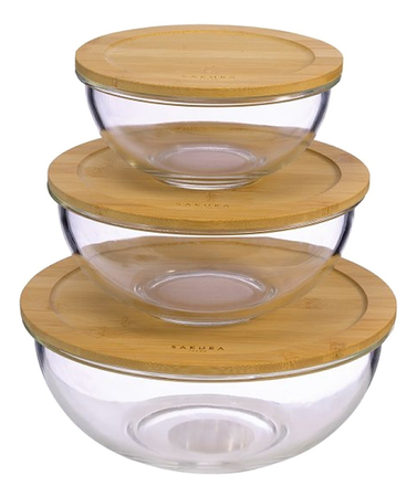 Set De 3 Bowls / Campanas Sakura Tapa Bamboo 20360 Marrón Claro