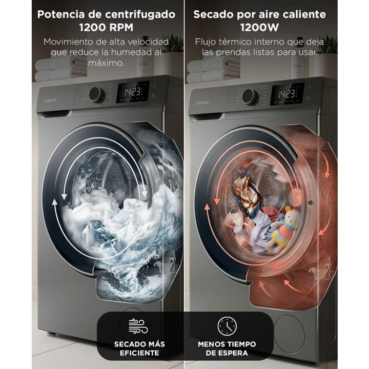 Lavasecarropas Gadnic 12Kg Lavado 8Kg Secado 1200RPM Inverter Automatico Frontal 1800W - Vista 4