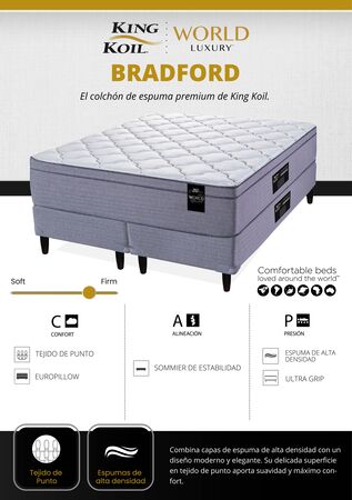 Colchon y Sommier King Koil Bradford Super King 200x200cm Espuma de Alta Densidad con Europillow
