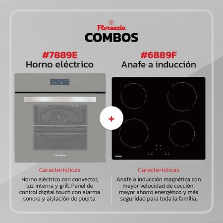 Combo Florencia Horno Eléctrico Empotrable 7889E + Anafe Eléctrico Inducción Magnética 6889F
