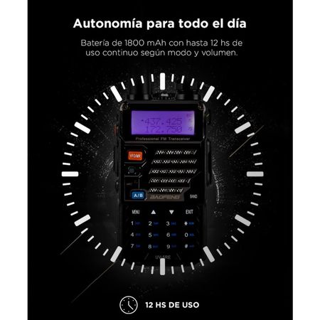 Handy Baofeng UV-5RE Bi-Banda 5w 128CH Hasta 10km + 2 Baterías y Manos Libres