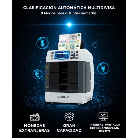 Contadora de billetes Gadnic Detección Multisensor Esterilización UV y Clasificación Multidivisa