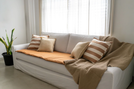 Pillow Manta Protector Cubre Asiento Sillon Tusor 3 Cuerpos Ocre