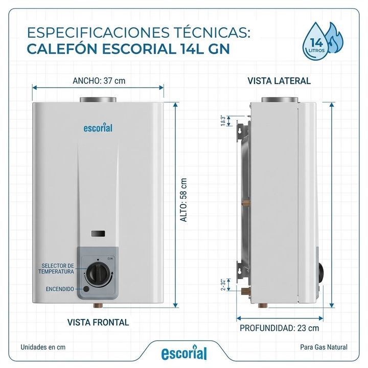 Calefon Escorial 14 Litros Gas Natural - Vista 4