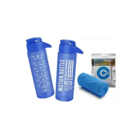 Toalla Refrescante efecto frio + Botella motivacional 750 ml