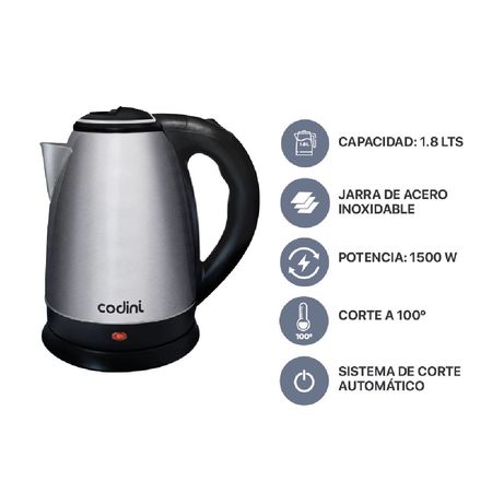 Pava Eléctrica Hervidora Acero Inoxidable 1.8 Lts Codini - P18HAN