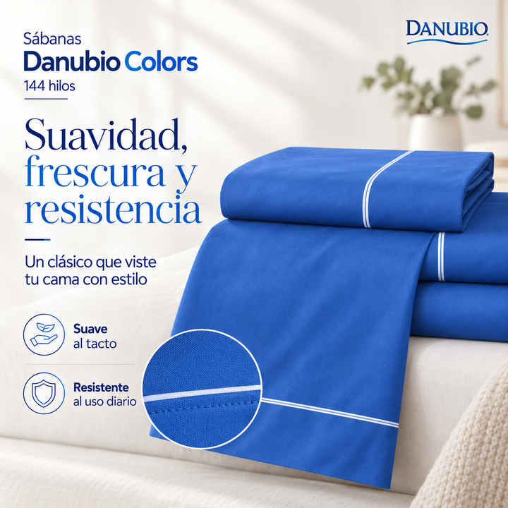 Juego De Sábanas Danubio Colors 144 Hilos Queen color Azul - Vista 4