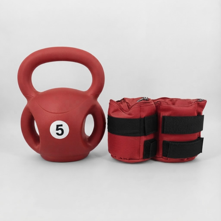 Pesa Rusa con Manijas Laterales 5 Kg + Par de Tobilleras 3 Kg