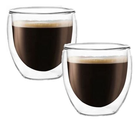 Taza Pocillo Doble Vidrio Taza Mocca Barista 100 Ml X2 Unid Transparente Expresso