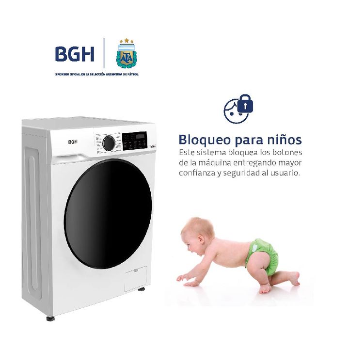 Lavarropas BGH 8Kg 1400RPM Inverter Carga Frontal BWFE08W24AR Blanco - Vista 5