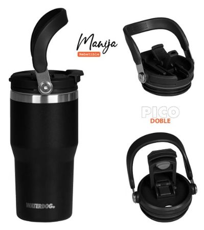 Vaso Waterdog térmico doble pico manija rebatible 900ml negro