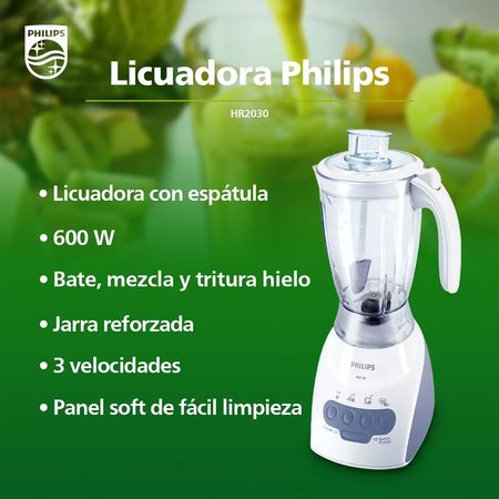 Licuadora Philips Hr2030/10 600w 2l 3 Velocidades Turbo Color Blanco