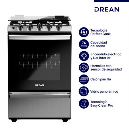 Cocina Drean Cd5614Ai0 56Cm Multigas Inoxidable Con Tapa