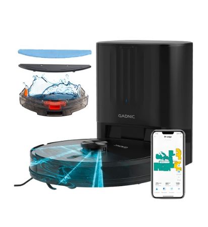 Aspiradora Trapeadora Robot Negra Gadnic AC800 Con Base Carga Mapeo Inteligente