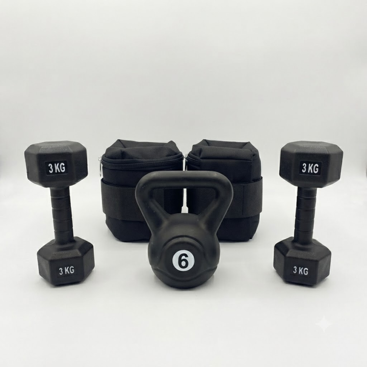 Combo Pesa Rusa 6 kg + Par de Mancuernas 3 kg + Par de Tobilleras 2 kg - Vista 3