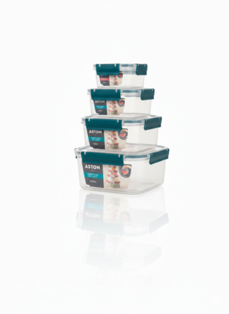 Set x 4 Tapers Herméticos Apilables Antiderrame Cuadrados Azul