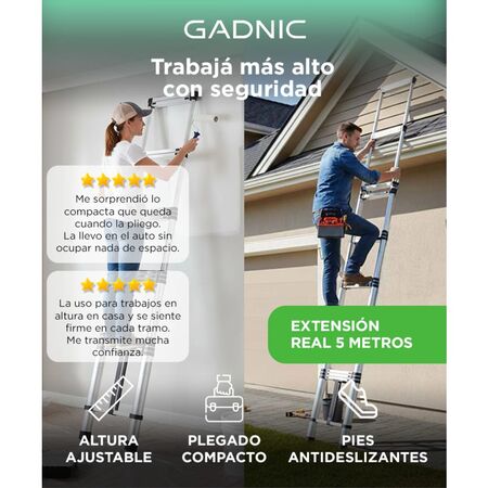 Escalera Telescópica Gadnic De Aluminio Extensible 5 Metros  