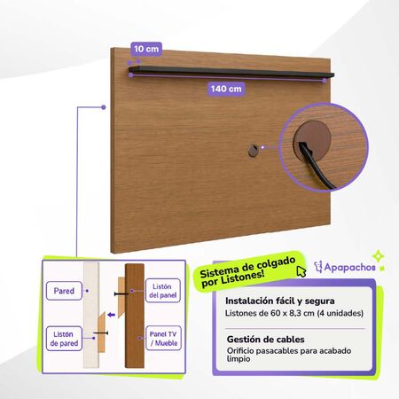 Panel para TV Con Estante Superior Grafito Teca Maximo Milan